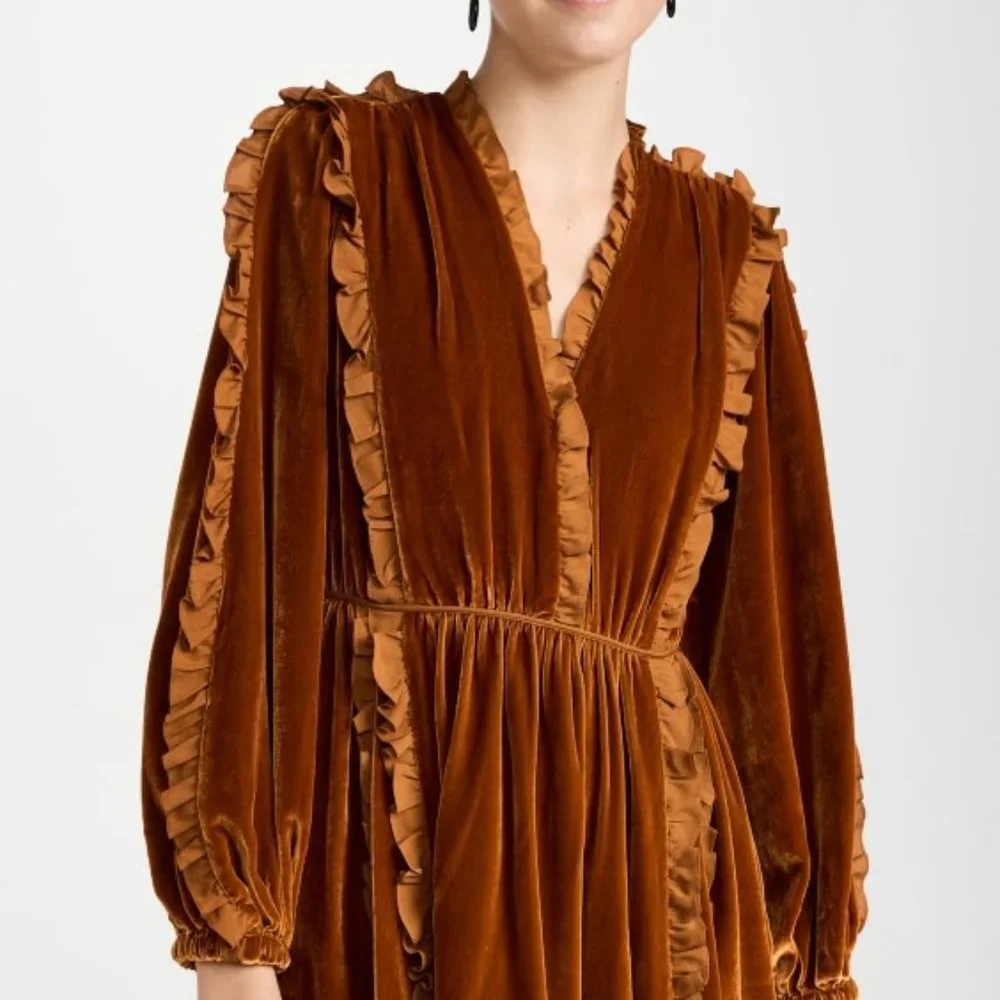 Ulla Johnson Erika Dress Velvet Babydoll Silk Ruffle Trim Size 0 NWT - Picture 4 of 4